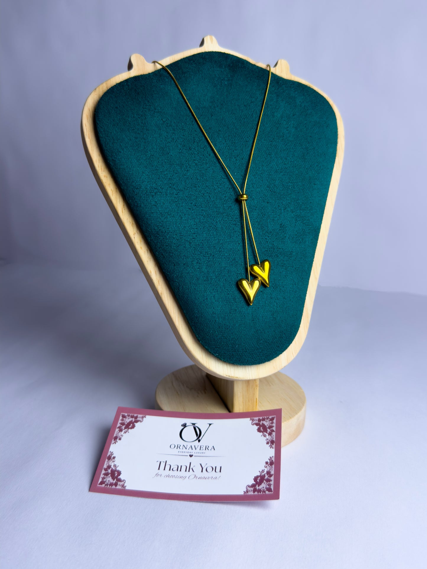 Twin Hearts Lariat Necklace