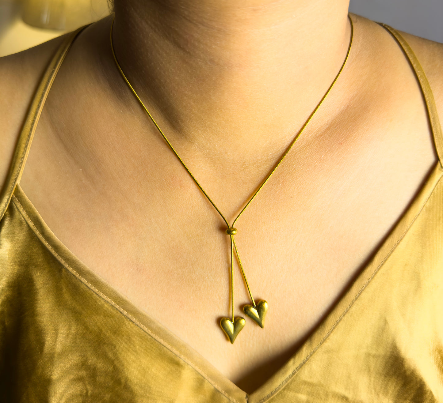 Twin Hearts Lariat Necklace